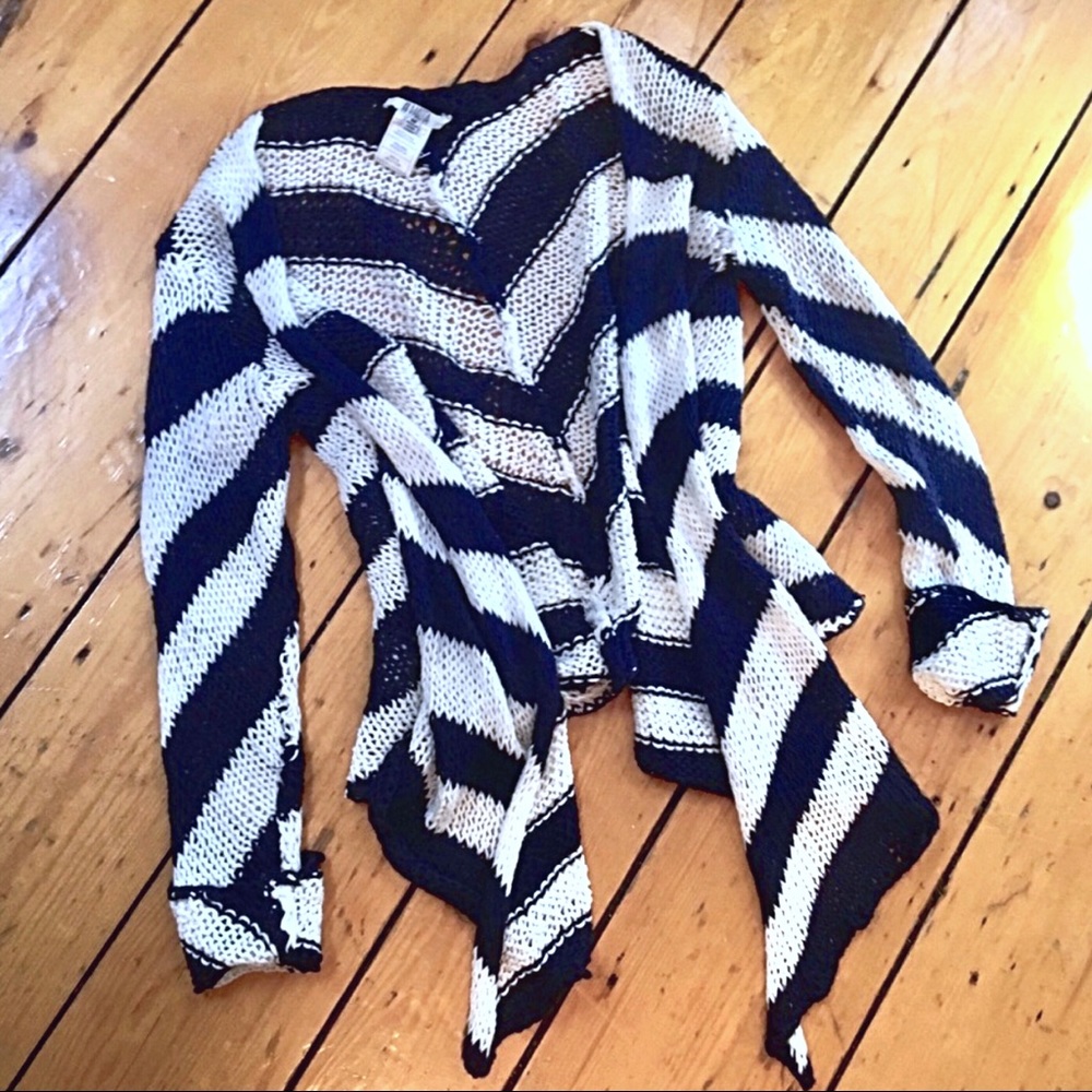 BB Dakota navy cotton linen striped knit cardigan - Picture 2 of 11